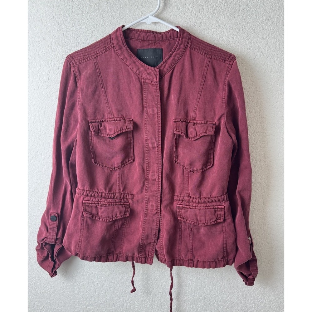 Anthropologie Sanctuary‎ Women's Utility Jacket Sz M Maroon Lyocell Blend Safari